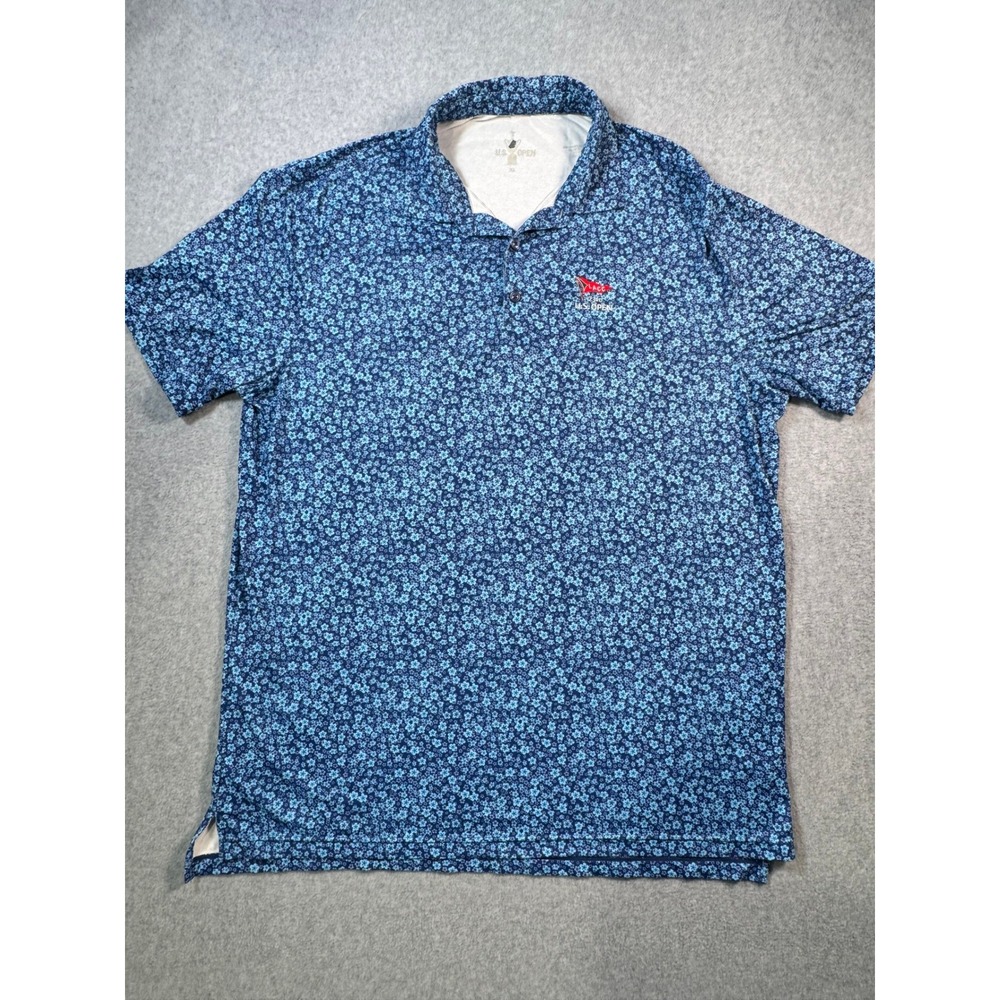 US Open LACC 123rd Golf Polo Shirt Mens XL Blue Floral Performance Short Sleeve